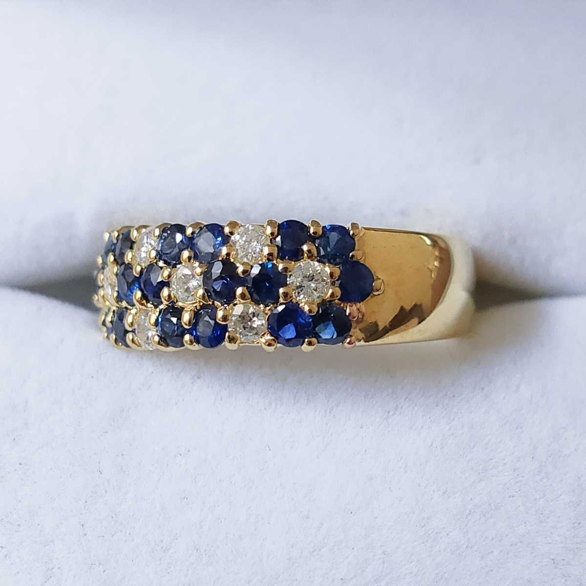 ダイヤモンド×サファイア フラワー パヴェ リング K18YG 0.32ct 5.2g