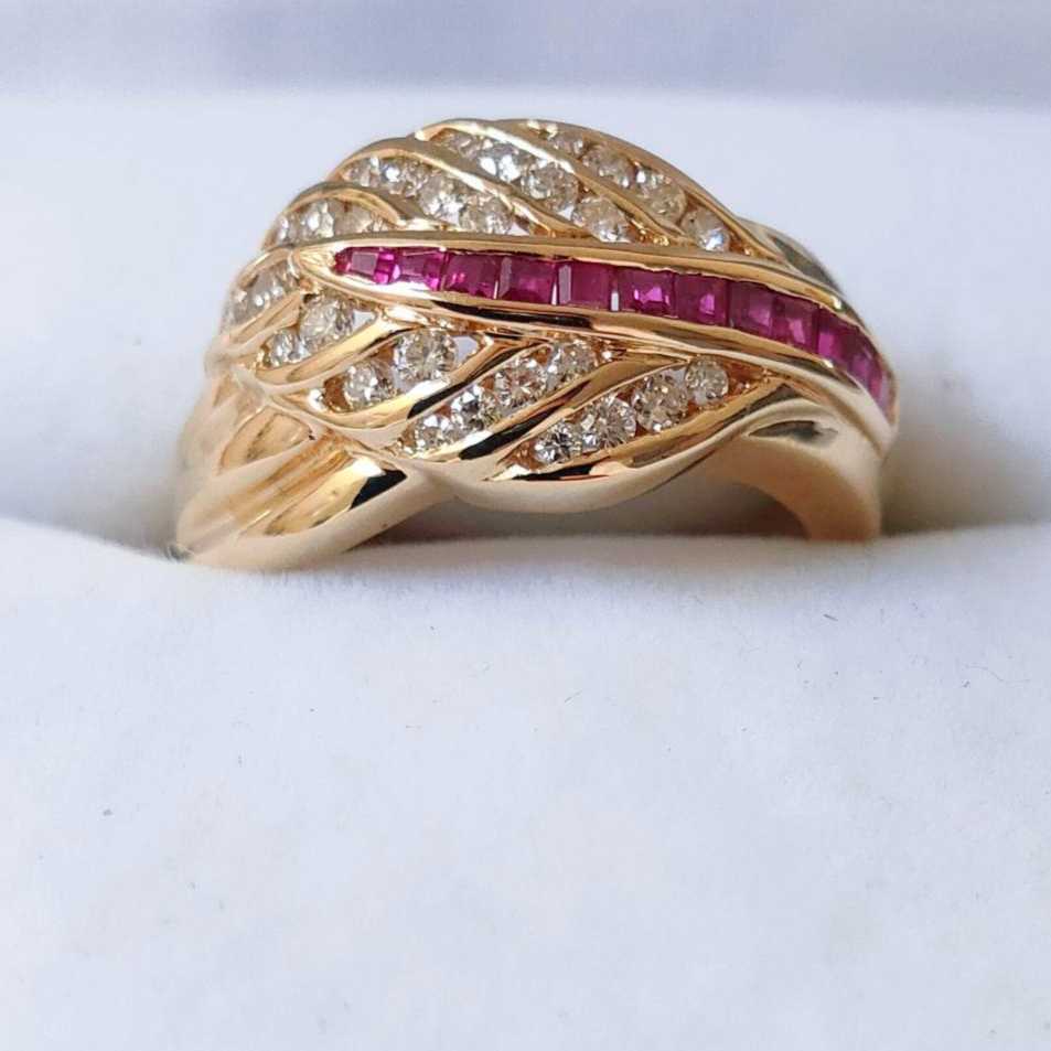 ダイヤモンド×ルビー リング K18YG 0.34ct 0.33ct 6.6g 指輪