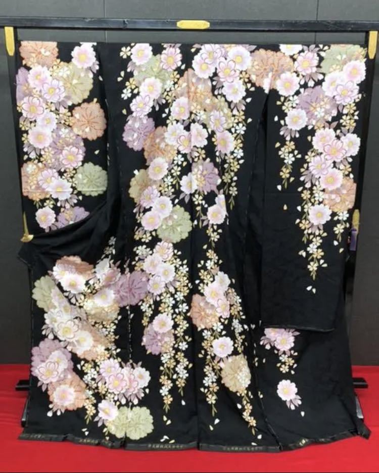 未仕立て 仮絵羽 振袖 古典 黒 大量出品中 成人式 結婚式 正絹 京友禅