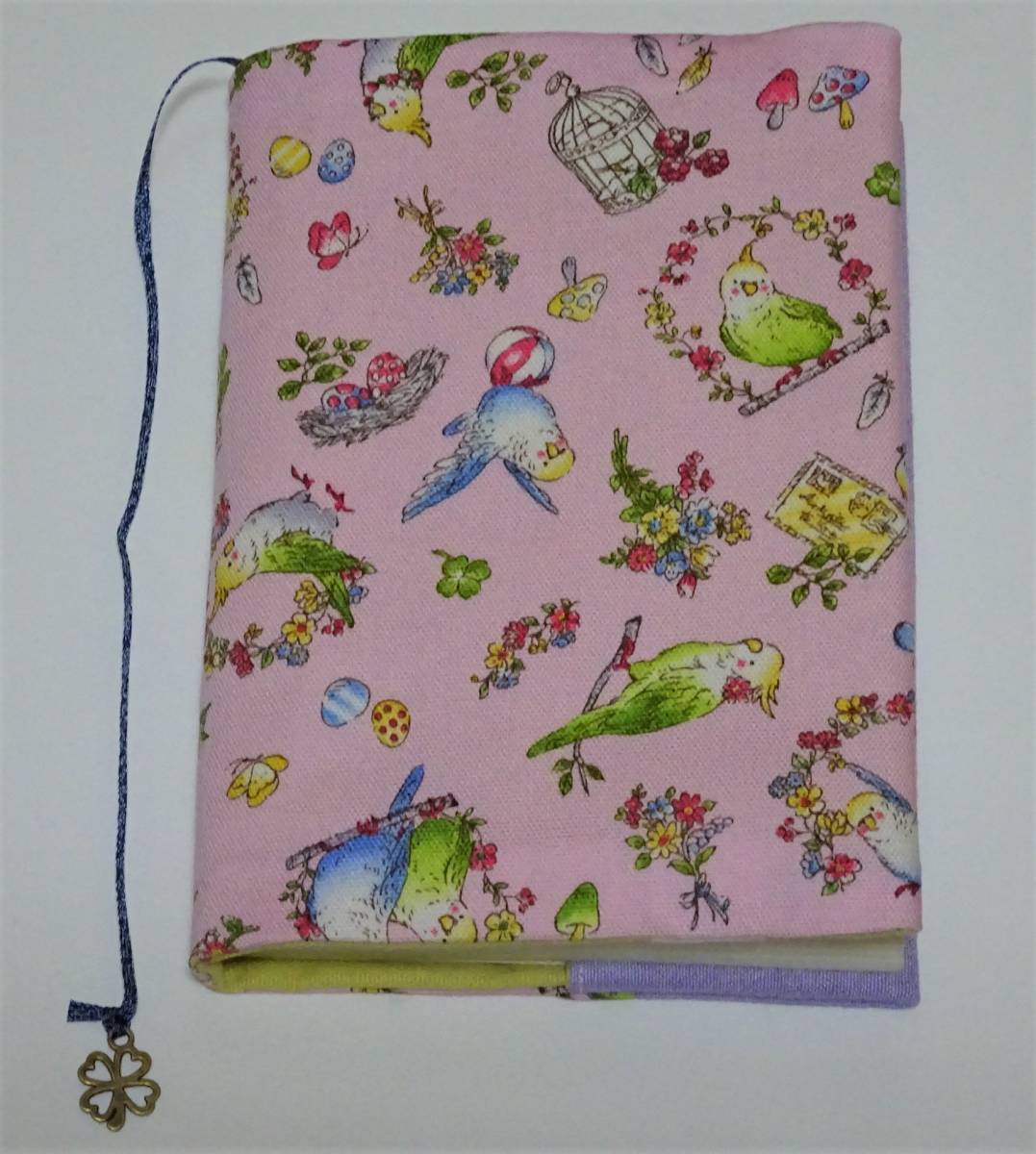 [HM-6] hand made book cover parakeet small bird . attaching library book@ size correspondence 