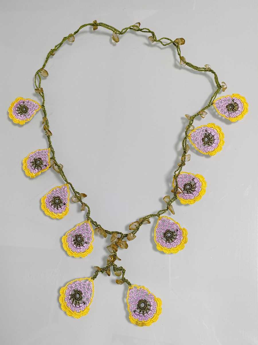 70%OFF!】 o3 ハンドメイド トルコ オヤ刺繍 ネックレス パープル