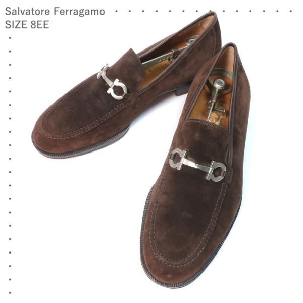 サルヴァトーレフェラガモ Salvatore Ferragamo ガンチーニローファー/イタリア製/シルバー金具 ブラウン 8　EE（4862)_画像1