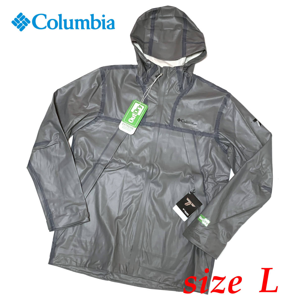 新品 Lサイズ コロンビア タイタニウム アウトドライ エクストリーム エコ2 テックシェル 防水 ジャケット グレー レイン 登山 RE0087