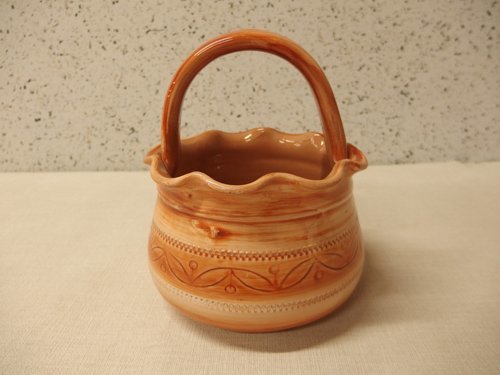 0230221w[ Italy made ceramics basket ] light brown group / keep hand attaching / basket /./ objet d'art / hand made?/ flower base / secondhand goods 