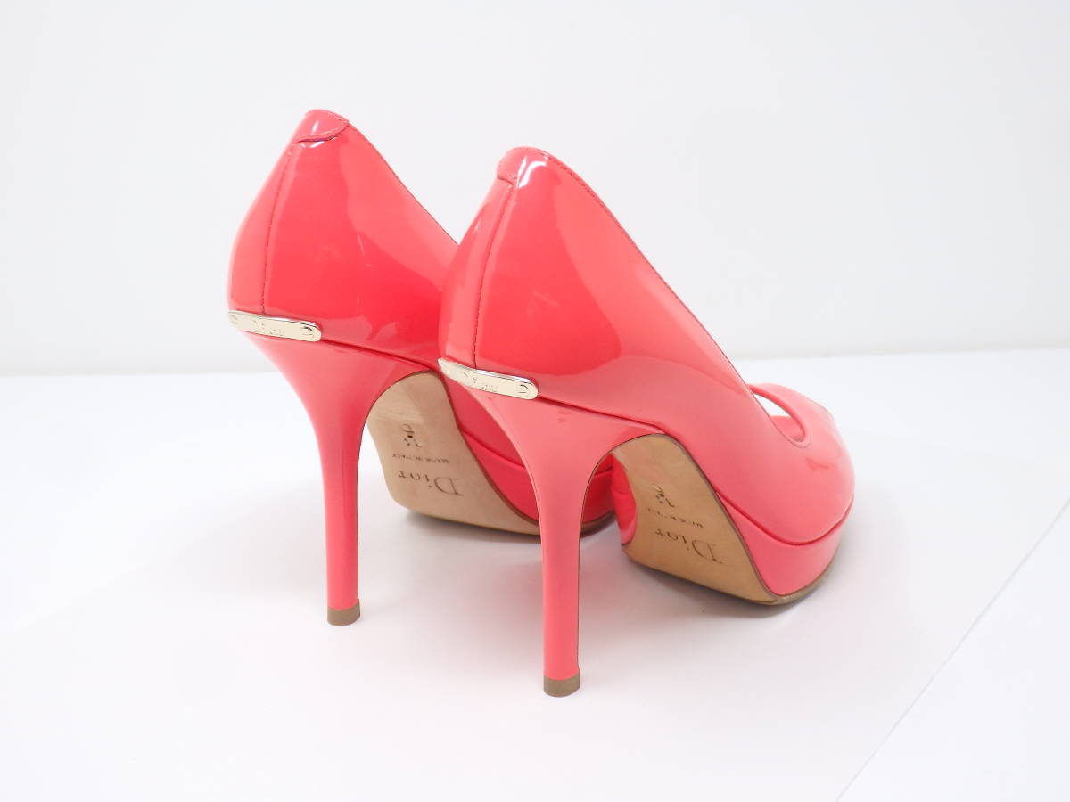 ディオール Christian Dior バックロゴ オープントゥパンプス サンダル 靴 エナメル ピンク 34 約21cm ZZIIZTKM_画像4