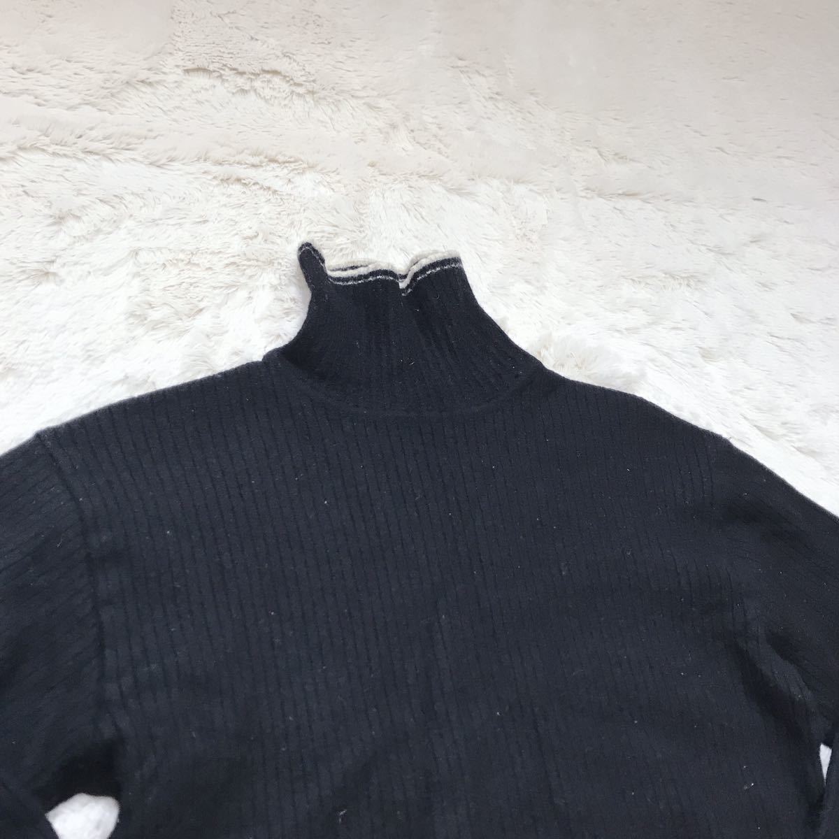  rare Christian Dior MONSIEUR high‐necked long sleeve knitted rib knitted sweater Christian Dior lady's black white 