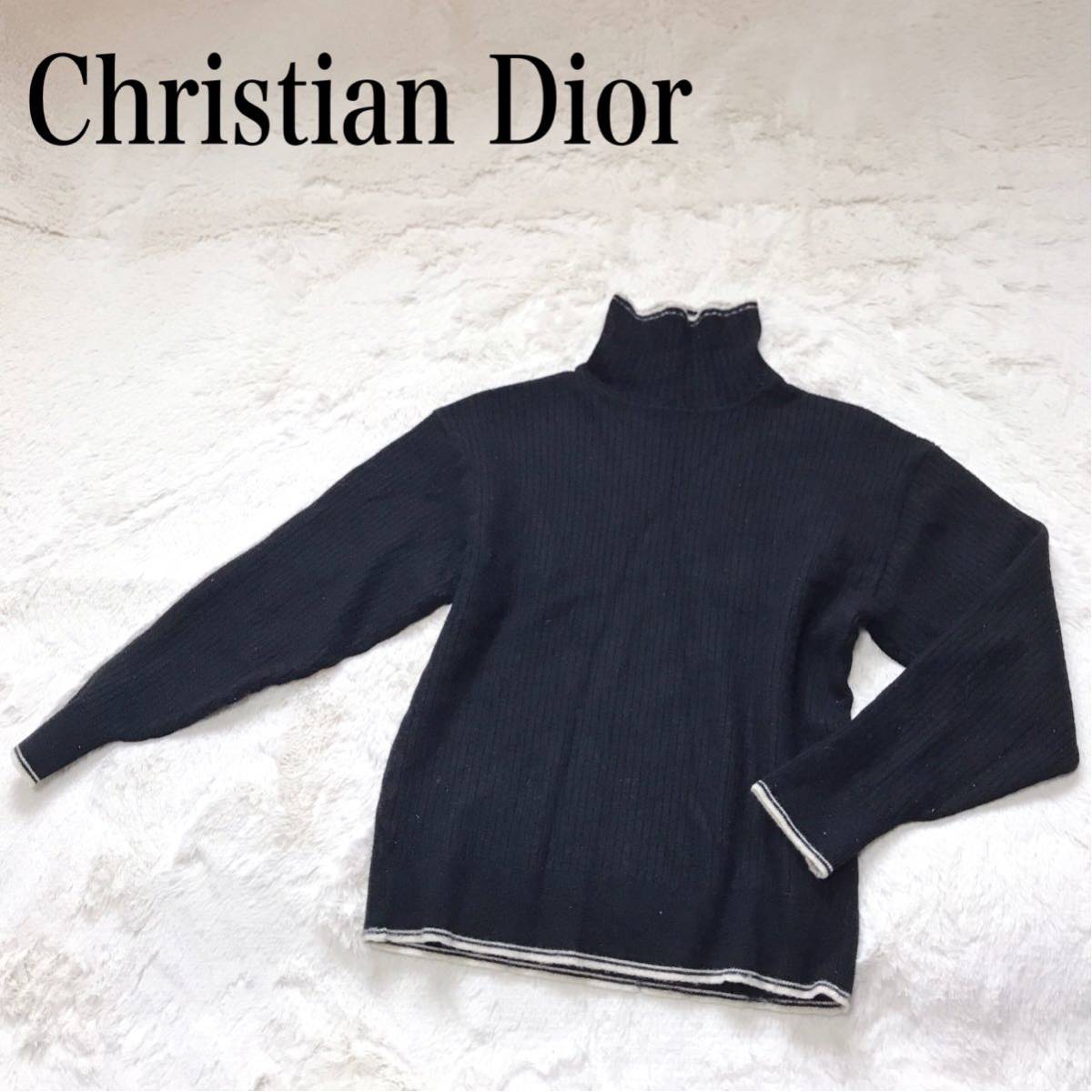  rare Christian Dior MONSIEUR high‐necked long sleeve knitted rib knitted sweater Christian Dior lady's black white 