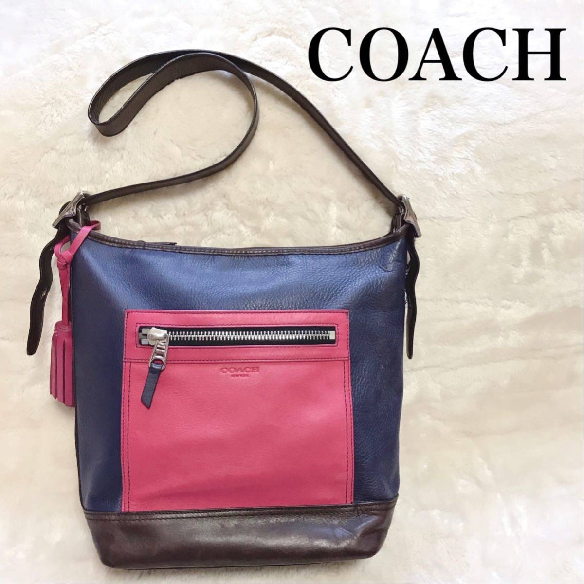 COACH ショルダーバッグ レガシー カラーブロック レザー ネイビー ピンク コーチ シグネチャー クロスボディ 斜めがけ 肩がけ