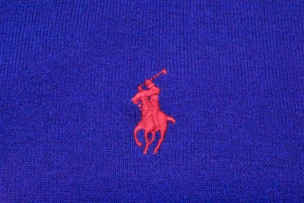 USA古着 Polo by Ralph Lauren 超ビッグ ピマコットン ニットベスト size2XLT 青 ブルー セーター 大きいサイズ ポロラルフローレン_画像4