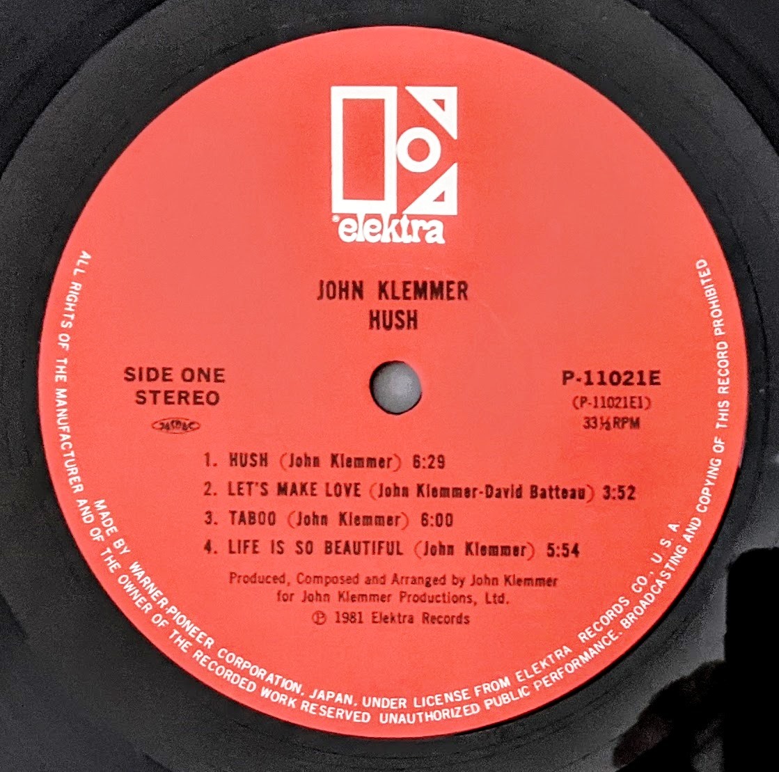 John Klemmer ジョン・クレマー - Hush 日本オリジナル・アナログ・レコード 
