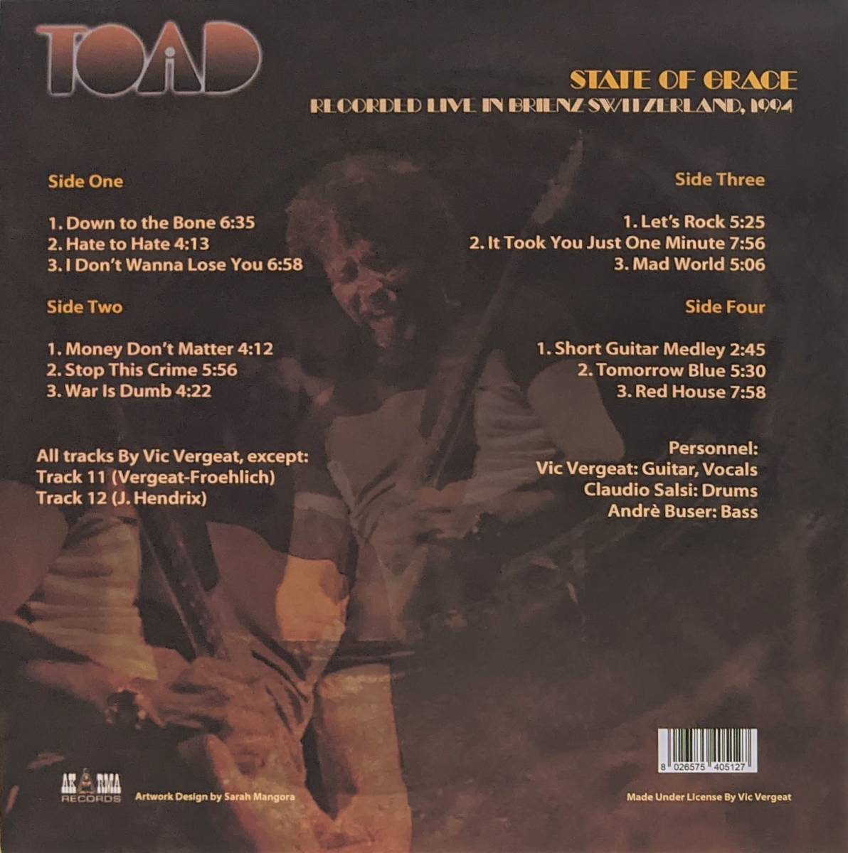 Toad トード - State Of Grace: Recorded Live In Brienz Switzerland 1994 限定二枚組アナログ・レコード