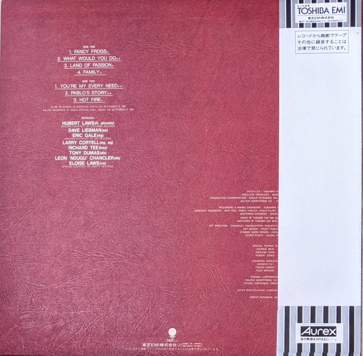 Hubert Laws/Dave Liebman/Richard Tee/Eric Gale 他 - Aurex Jazz Festival '81 Fusion Super Jam 日本オリジナル・アナログ・レコード_画像2