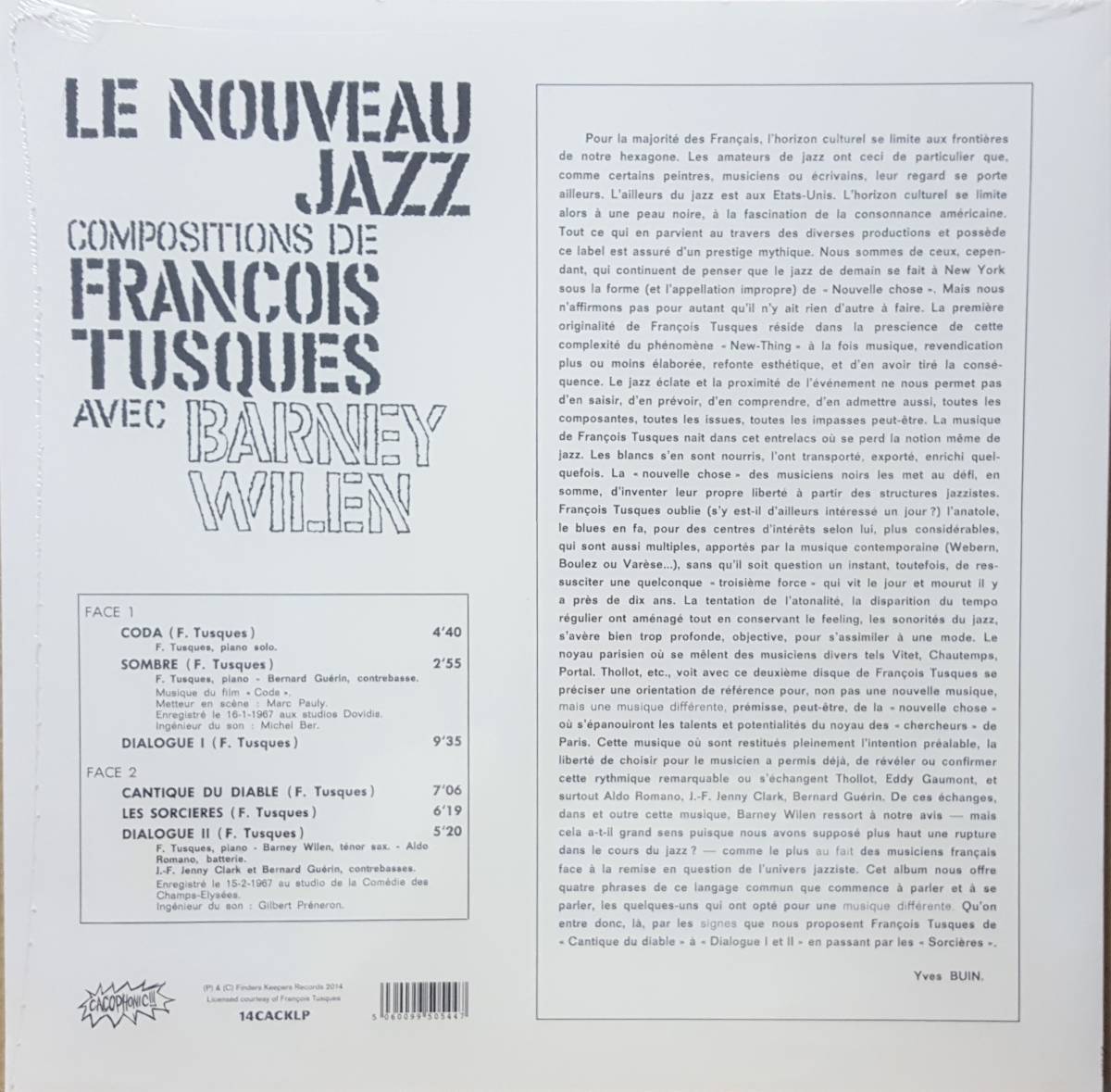 Francois Tusques フランソア・テュスク Avec Barney Wilen バルネ・ウィラン - Le Nouveau Jazz 500枚限定再発アナログ・レコード