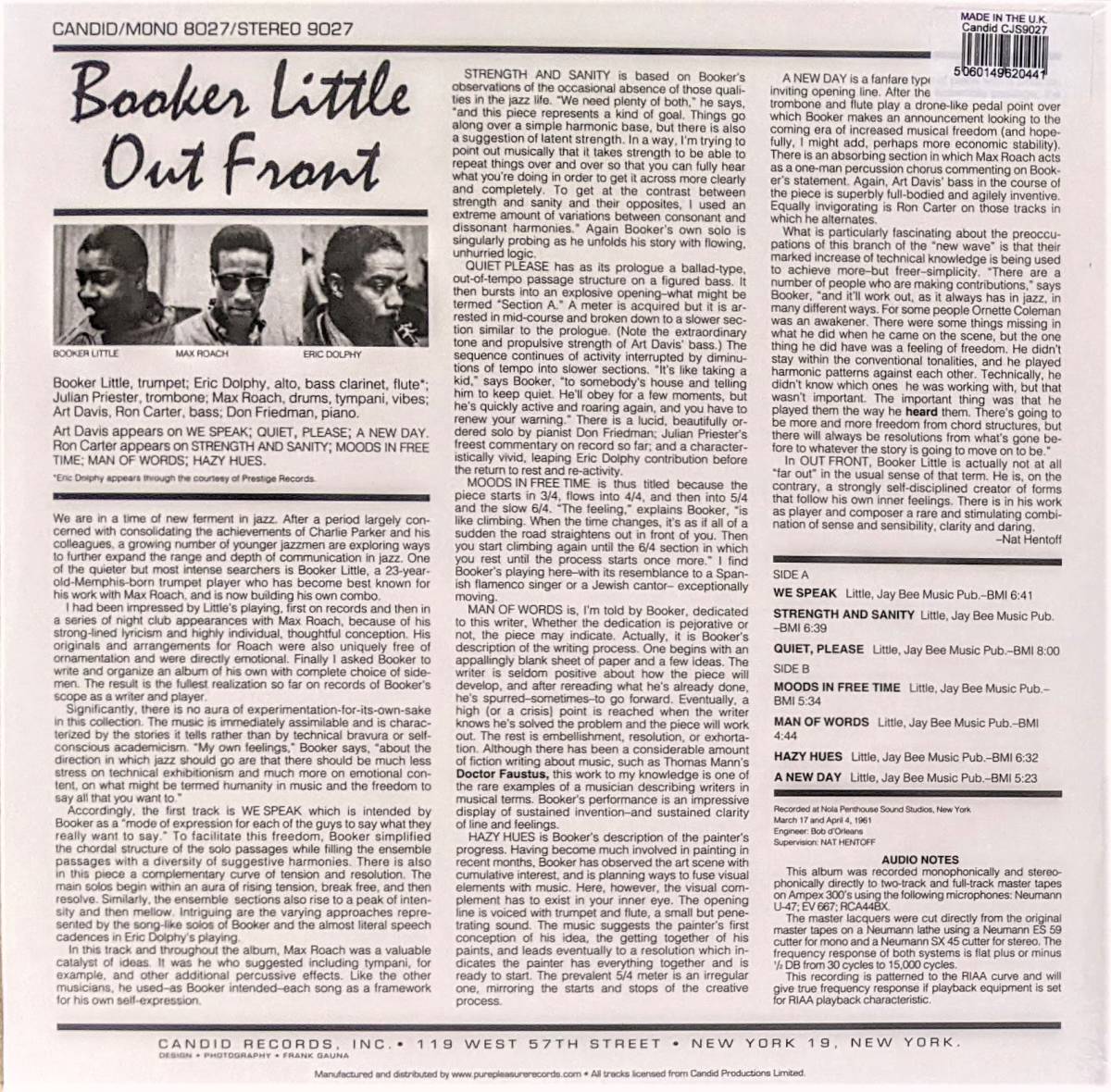 Booker Little ブッカー・リトル Featuring Eric Dolphy エリック・ドルフィー Out Front 限定リマスター再発Audiopileアナログ・レコード 