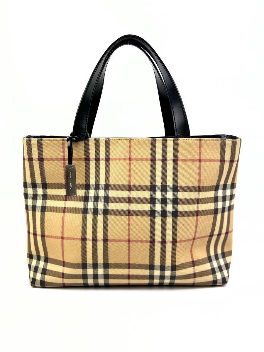 バーバリー　ハンドバッグ　ノバチェック　T-02-1 ベージュ　黒レザーセパレーター　PVC Burberry London PC