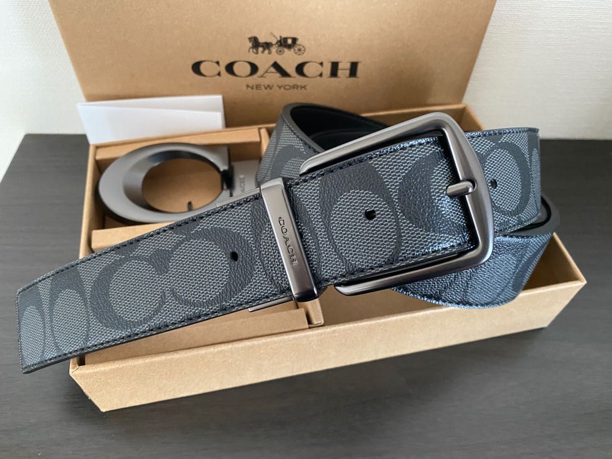 COACHコーチ メンズベルト 新品 リバーシブル シグネチャー 箱付き