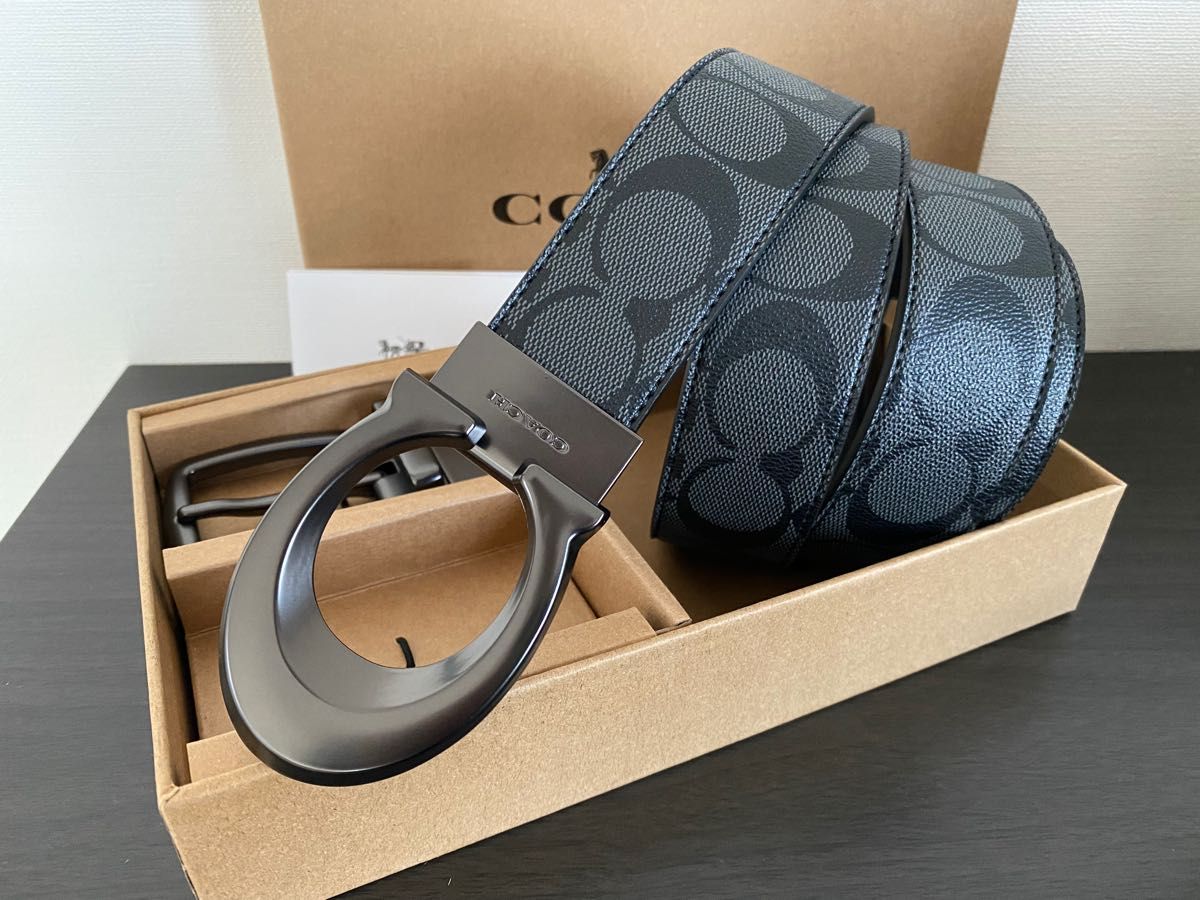 COACHコーチ メンズベルト 新品 リバーシブル シグネチャー 箱付き
