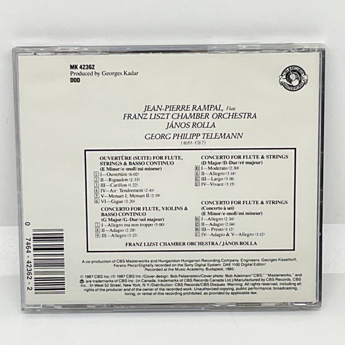 中古 クラシック 輸入盤 CD テレマン 序曲(組曲) フルート協奏曲 ジャン=ピエール・ランパル TELEMANN_画像2