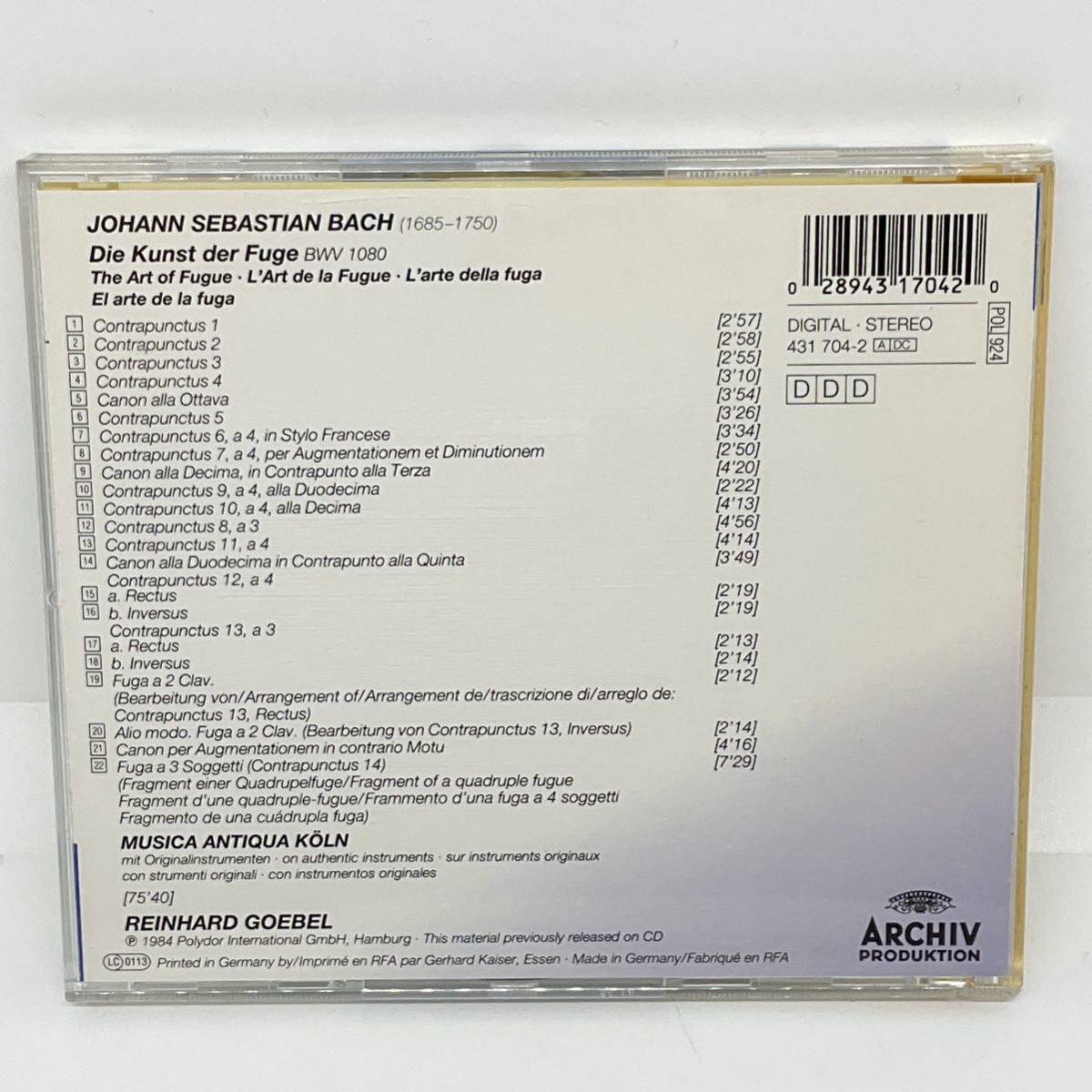 中古 クラシック 輸入盤 CD バッハ フーガの技法 ARCHIV / THE ART OF FUGUE / MUSICA ANTIQUA KOLN_画像2