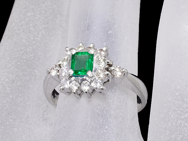 マスヤ質店◇ エメラルド/0.25ct ダイヤ/0.46ct Pt900 プラチナ リング