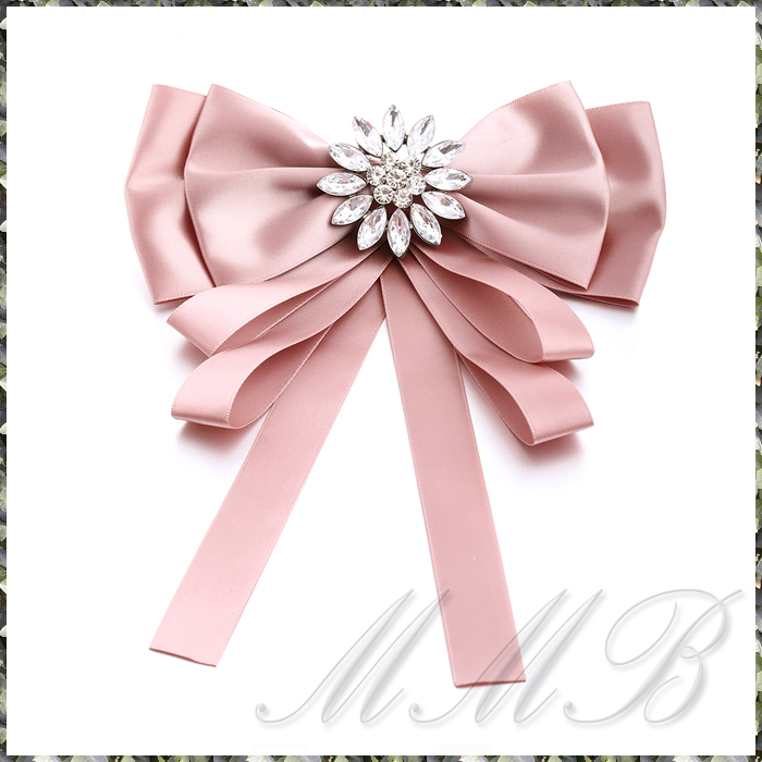 [Corsage] Ribbon Bow Brooch белый crystal CZ металлик Old rose розовый лента one отметка букетик брошь 