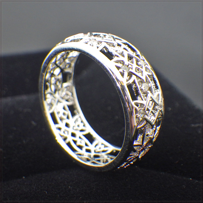 [RING] 925 Sterling Silver ラグジュアリーキュービックジルコニア 幾何学メタルメッシュデザイン シルバー 7mm リング 12号 【送料無料】_画像4