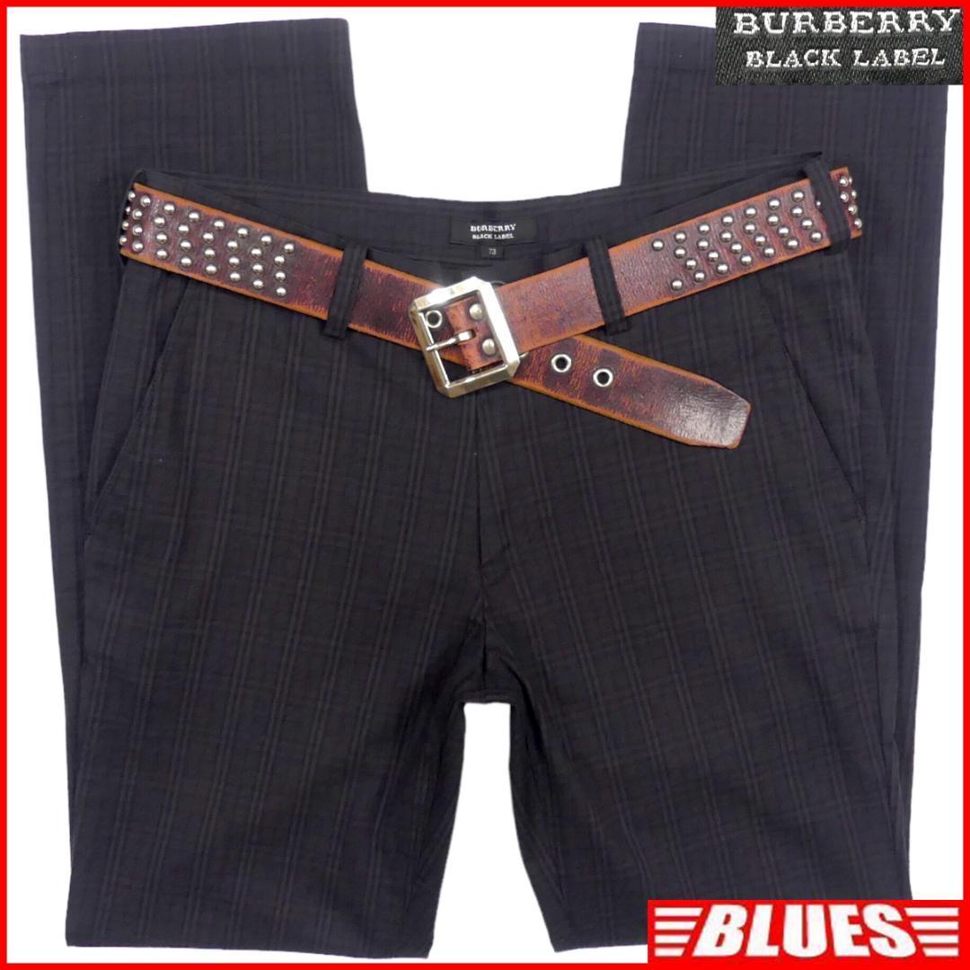 即決★BURBERRY BLACK LABE★W31位 スラックス チェックパンツ 廃盤 バーバリーブラックレーベル メンズ 73 黒 三陽商会 ナイト刺繍