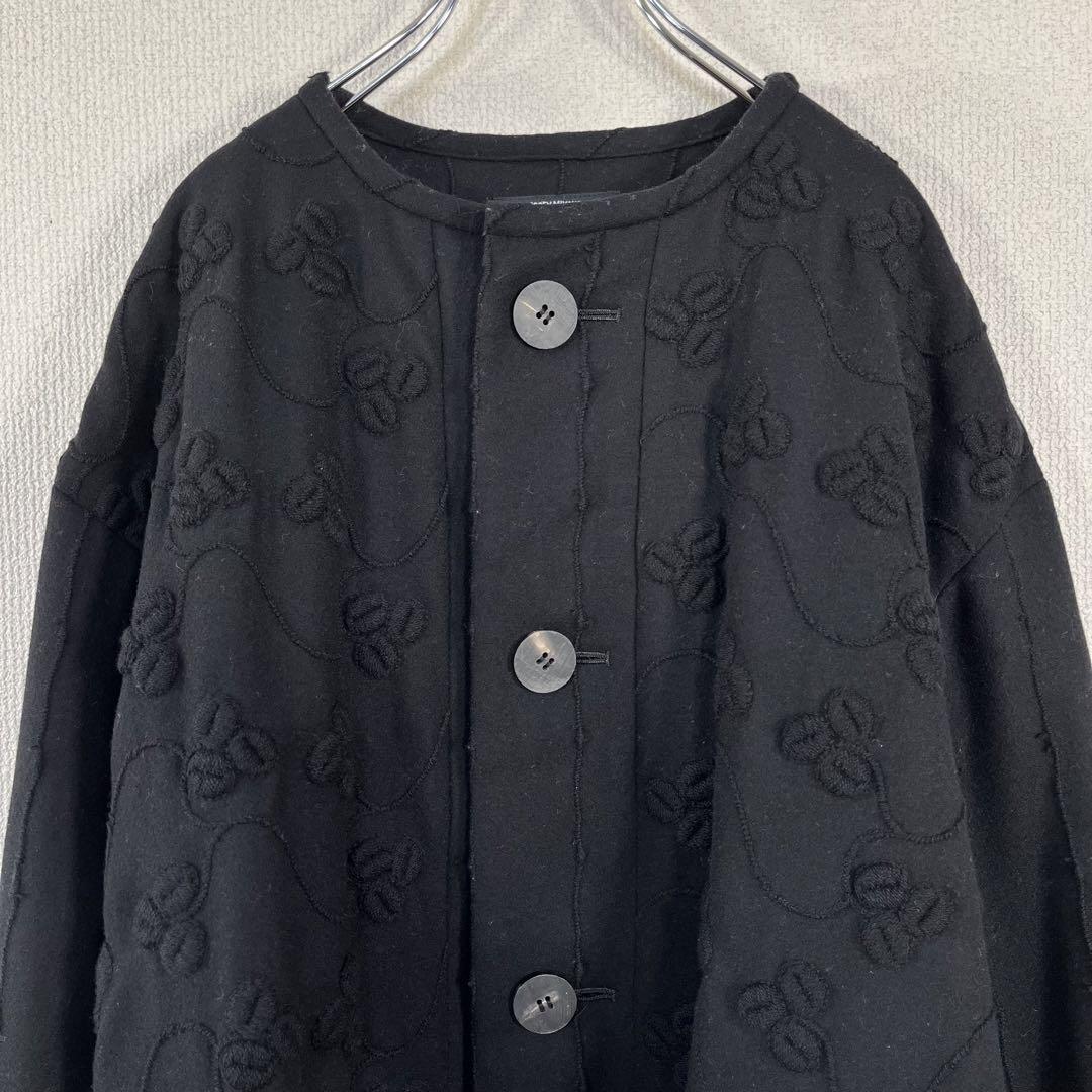 【美品】イッセイミヤケ ペルマネンテ ノーカラー コート ジャケット 花柄 刺繍