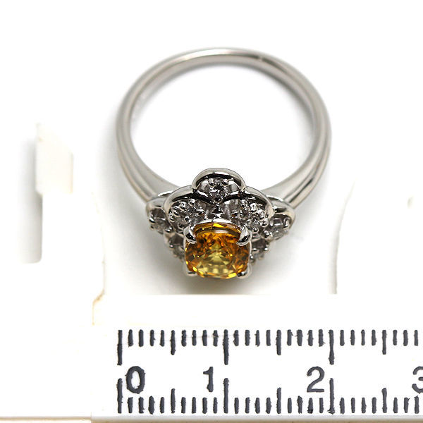 Pt900 イエローサファイアリング 14号 1.856ct ダイヤモンド 0.19ct