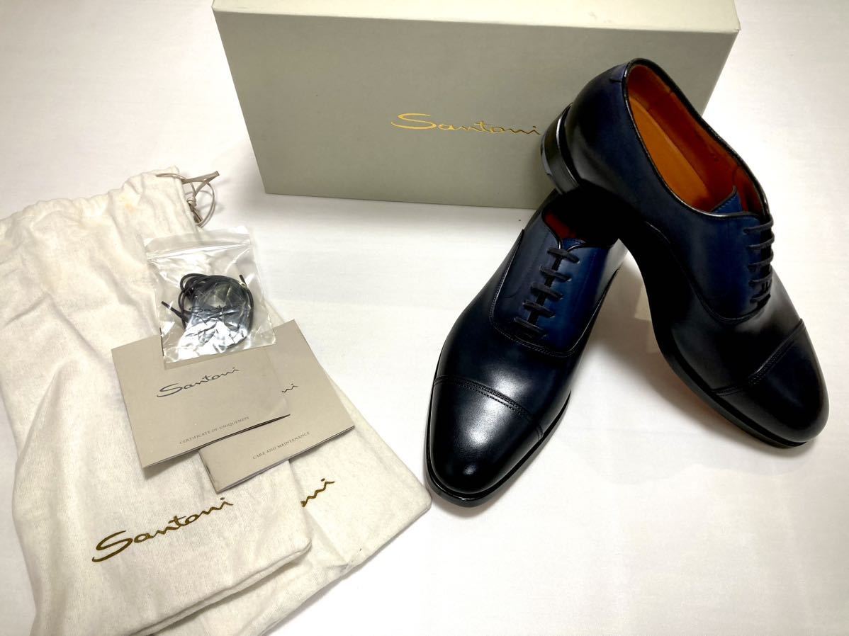 新品未使用 SANTONI サントーニ 最高級ライン18.6万円 ストレートチップ ビジネスシューズ 正規店購入 ベルルッティ ジョンロブ ブラック_画像8
