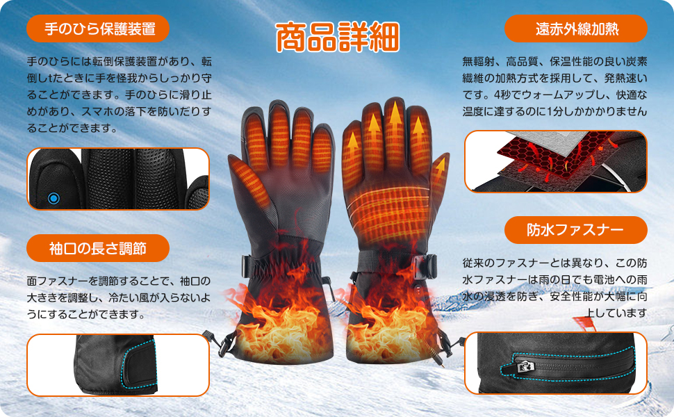 電熱グローブ バイク用 電熱手袋 3段階温度調節 45-65℃発熱 M サイズ_画像2