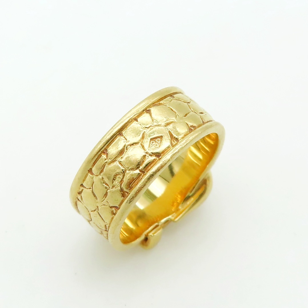  редкий прекрасный товар HERMES Hermes желтое золото крокодил ремень дизайн изумруд кольцо 50 10 номер 750 K18 кольцо AA227