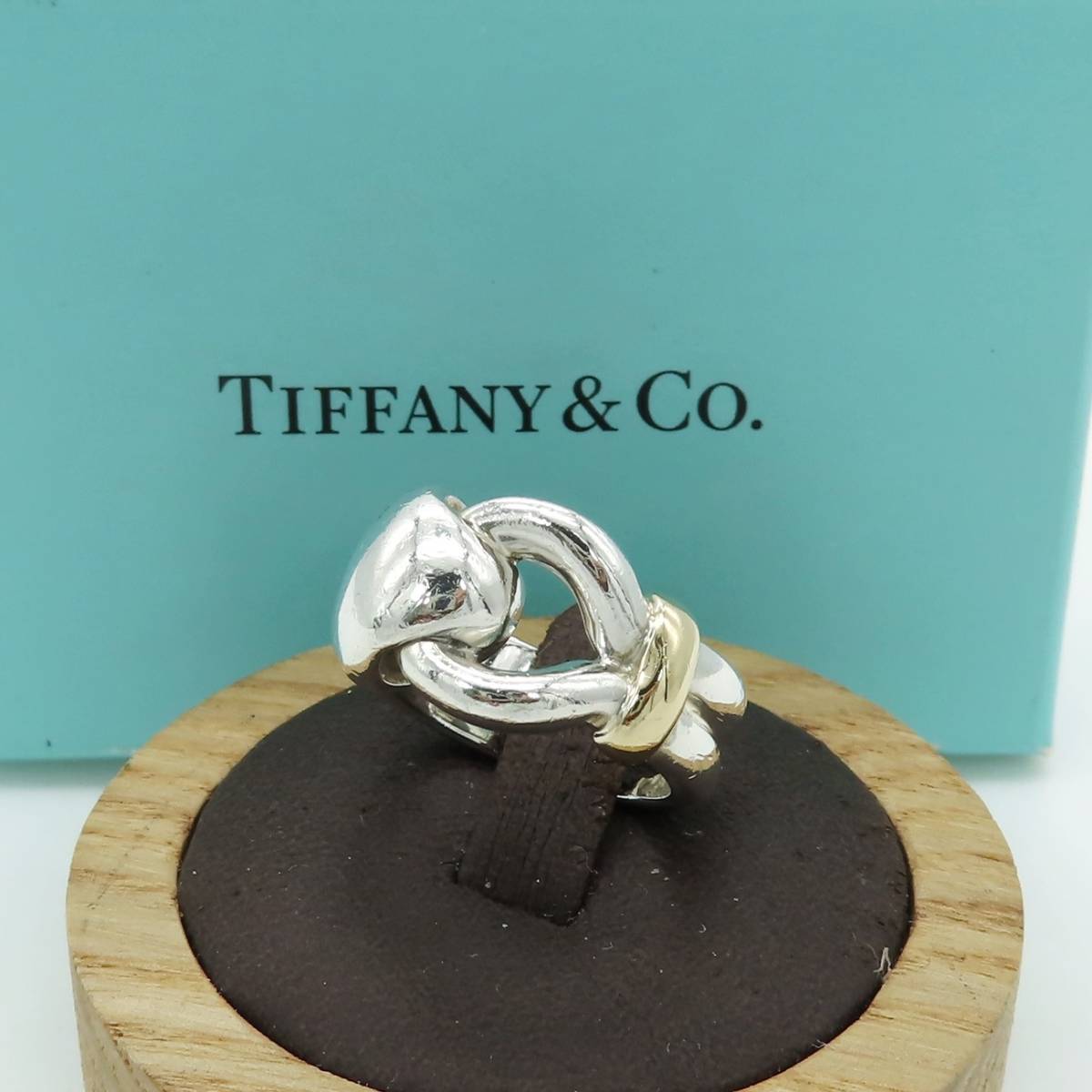 極希少 美品 Tiffany&Co. ヴィンテージ ティファニー ノット シルバー ゴールド コンビ リング 12号 指輪 750 K18 SV925 AA213_画像1