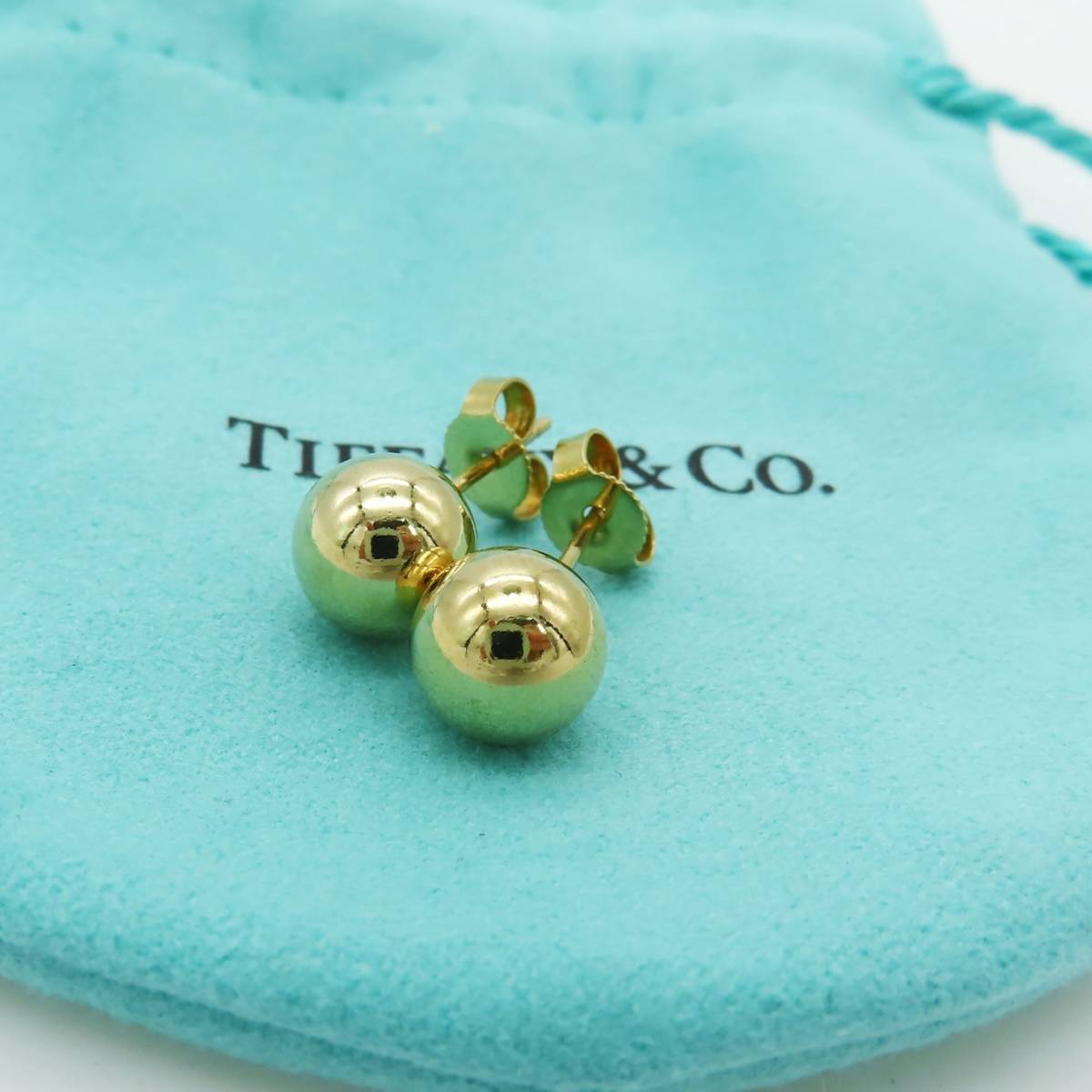 希少 美品 Tiffany&Co. ティファニー ハードウェア イエロー ゴールド ボール ピアス 750 K18 AA230