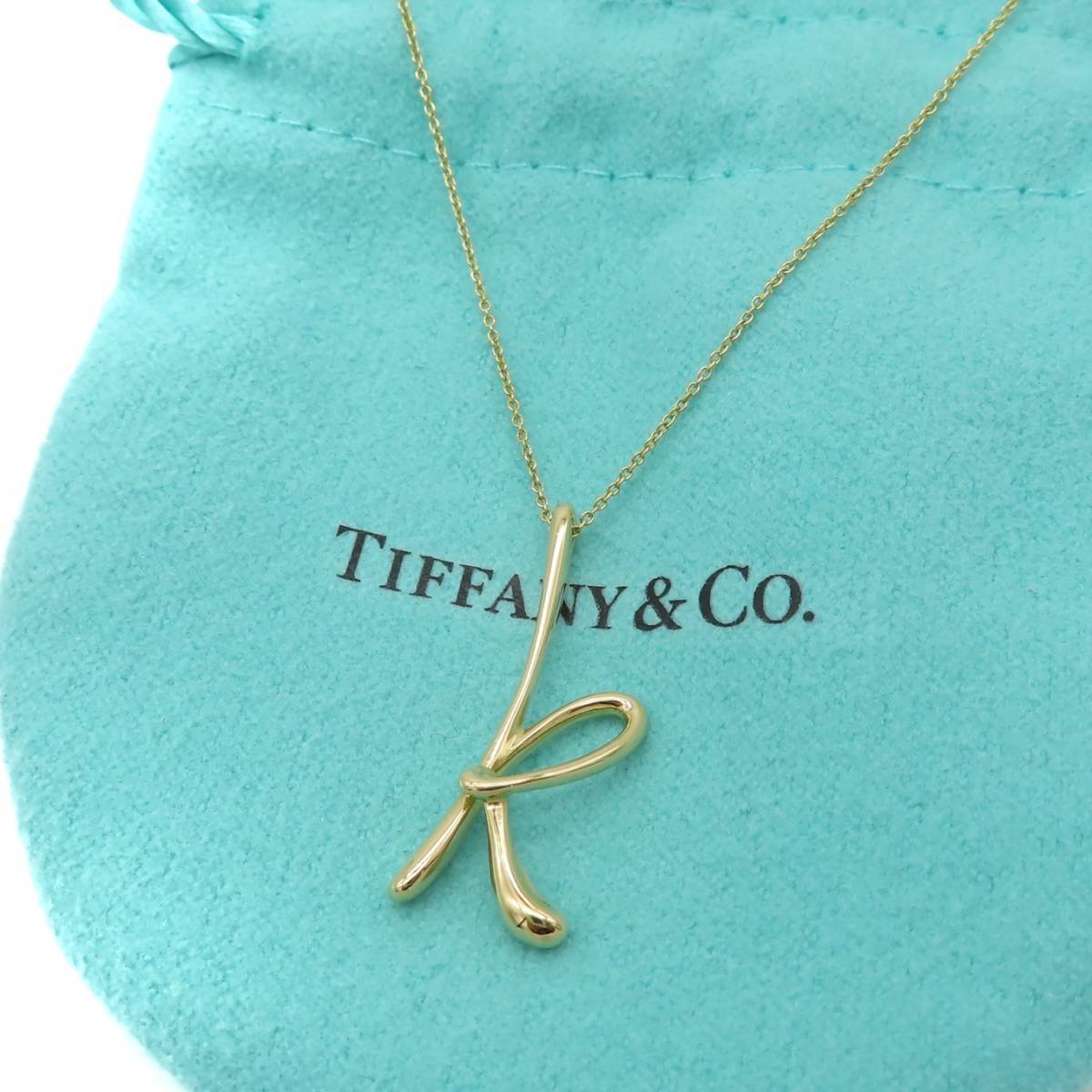 美品 Tiffany&Co. ヴィンテージ ティファニー イエローゴールド イ二シャル K ネックレス 18K レター アルファベット AA260