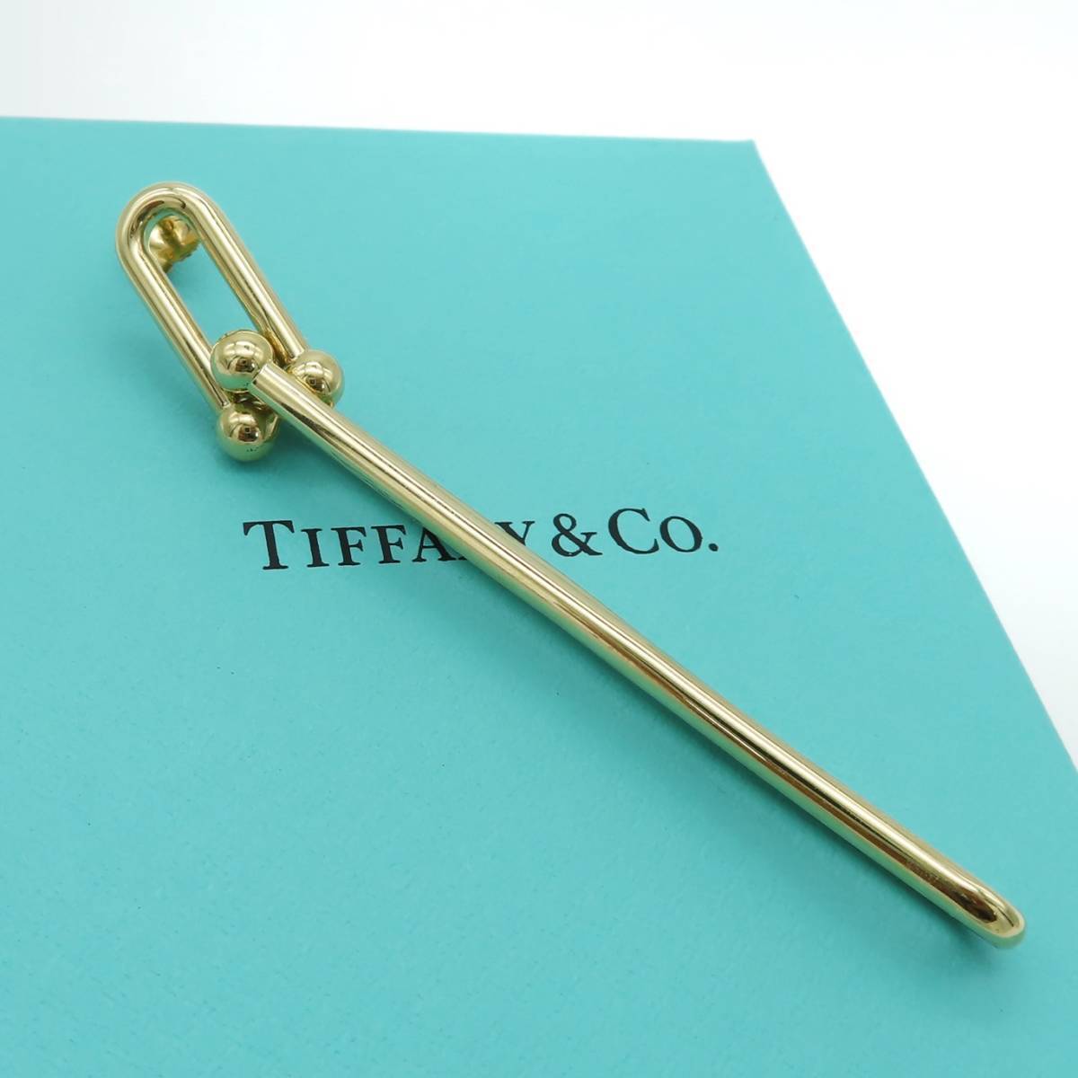美品 Tiffany&Co. ティファニー ハードウェア ダブル ロング リンク イエローゴールド ピアス 750 K18 片耳 AA262