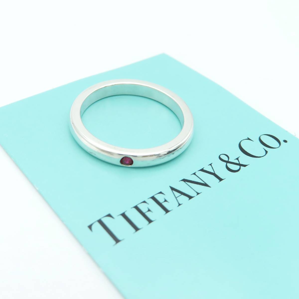 美品 Tiffany&Co. ティファニー スタッキング バンド シルバー リング 10号 指輪 1P ルビー SV925 エルサペレッティ KK7