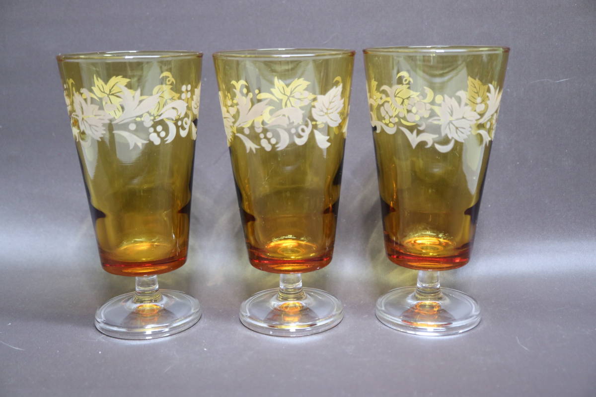 昭和レトロ ポップ ガラスコップ パフェグラス アンバー３本の画像1