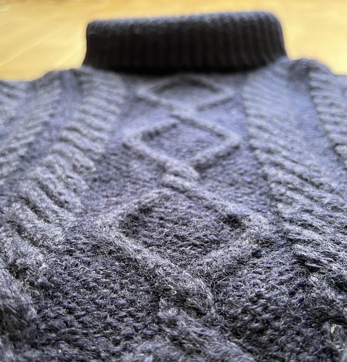 SHIPS別注 Guernsey WOOLLENS ガンジーウーレンズ タートルアランニット サイズ34 ガンジーセーター フィッシャーマンセーター ネイビー