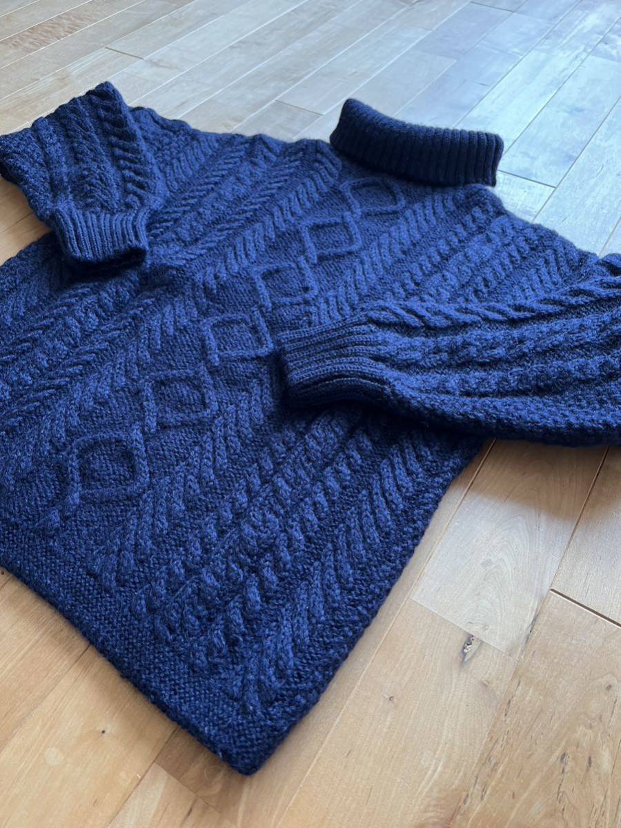 SHIPS別注 Guernsey WOOLLENS ガンジーウーレンズ タートルアランニット サイズ34 ガンジーセーター フィッシャーマンセーター ネイビー_画像2