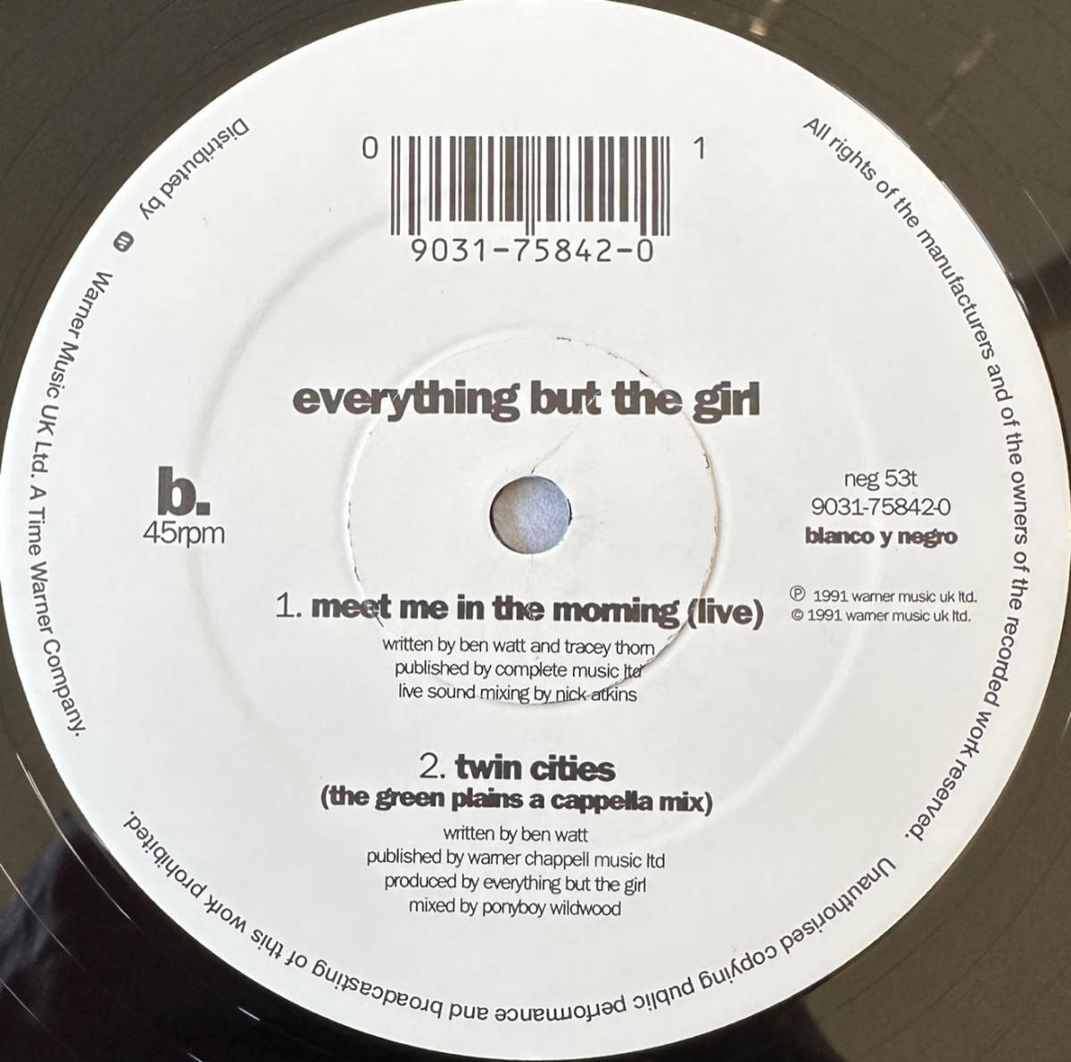 ■1991年 UK盤 オリジナル Everything But The Girl - Twin Cities 12”EP neg53T Blanco Y Negro_画像4