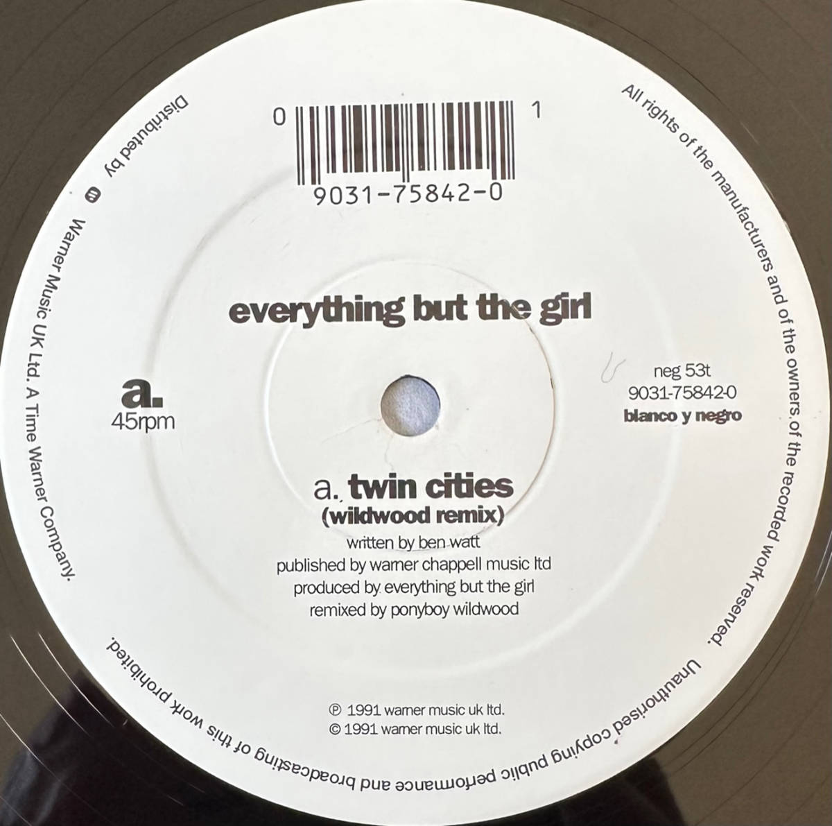 ■1991年 UK盤 オリジナル Everything But The Girl - Twin Cities 12”EP neg53T Blanco Y Negro_画像3