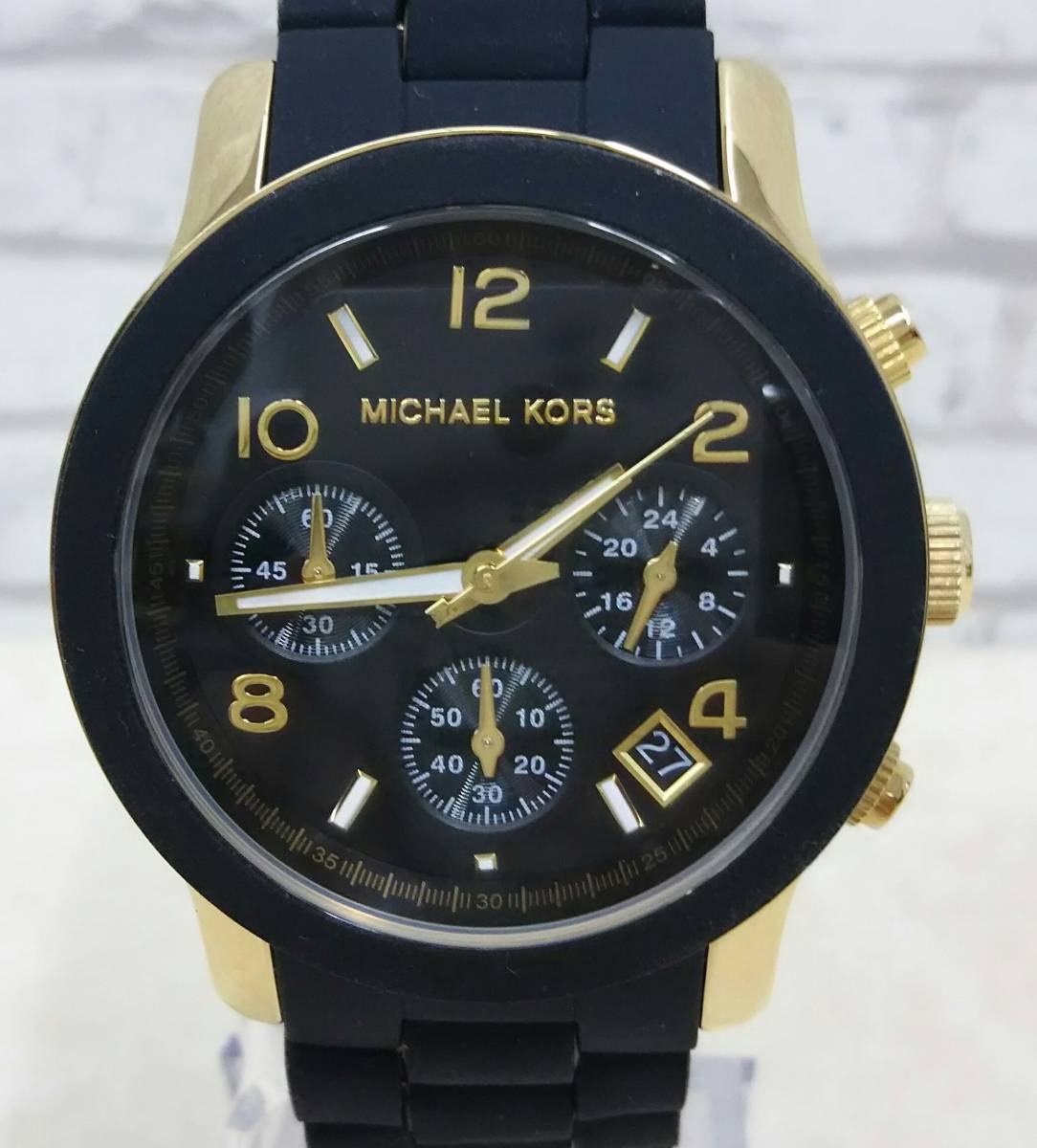 ☆当店保証付 MICHAEL KORS マイケルコース runway watch ランウェイ MK-5191 ブラック×ゴールド クォーツ ラバーベルト レディース腕時計_画像1