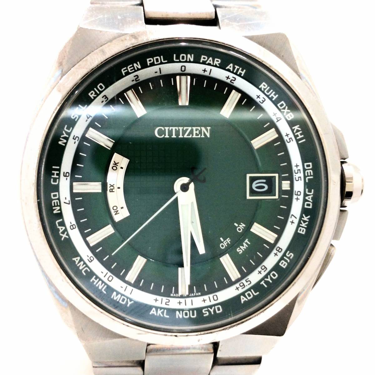 CITIZEN シチズン H145-T018548 箱説 CB0120-55W 電波ソーラー グリーン デイト アテッサ PV刻印有 時計