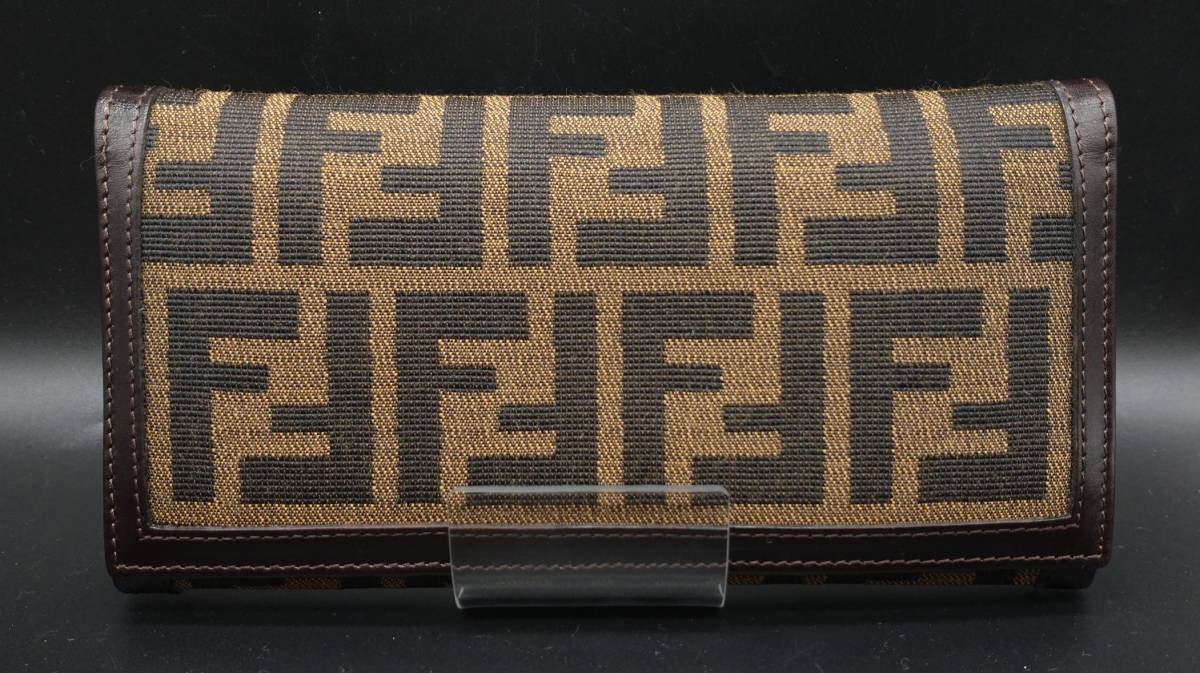 美品 FENDI FFロゴ キャンバス レザー トートバッグ ブラウン-