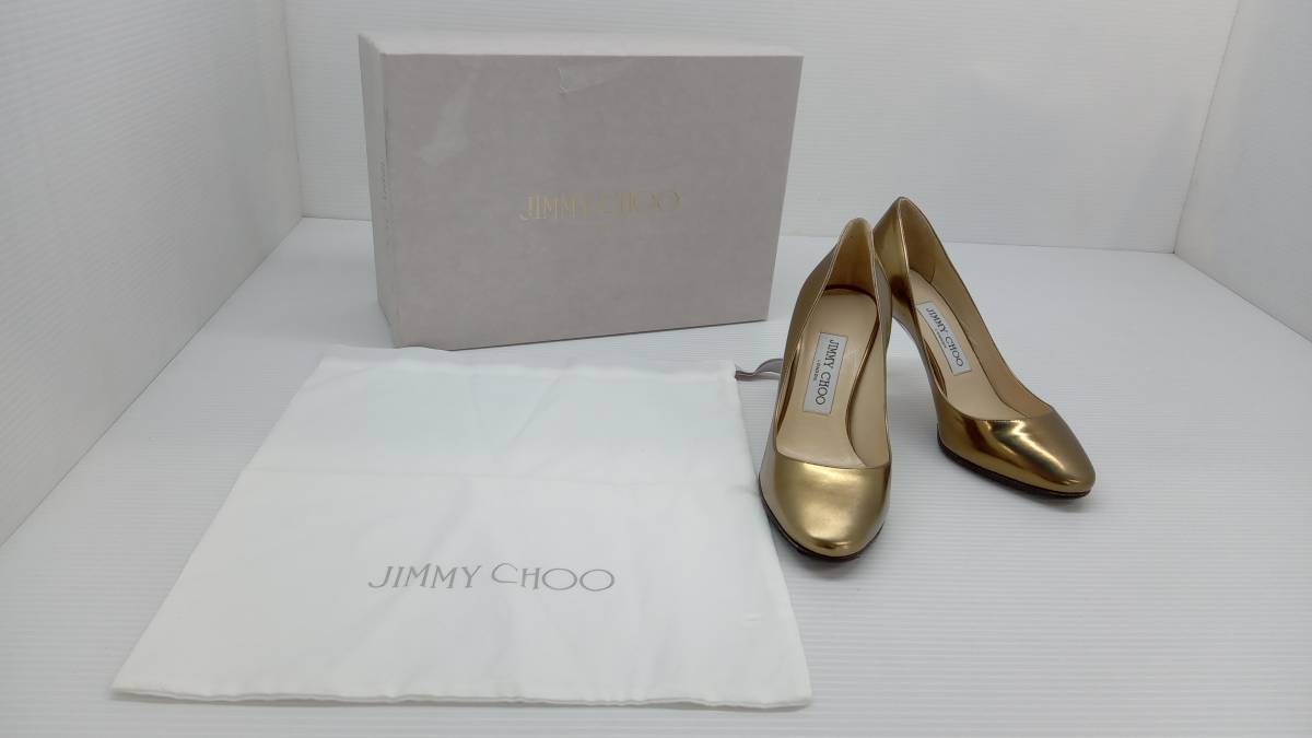 ★ JIMMY CHOO ジミーチュウ パンプス ピンヒール 22.5cm ゴールド 通年_画像1