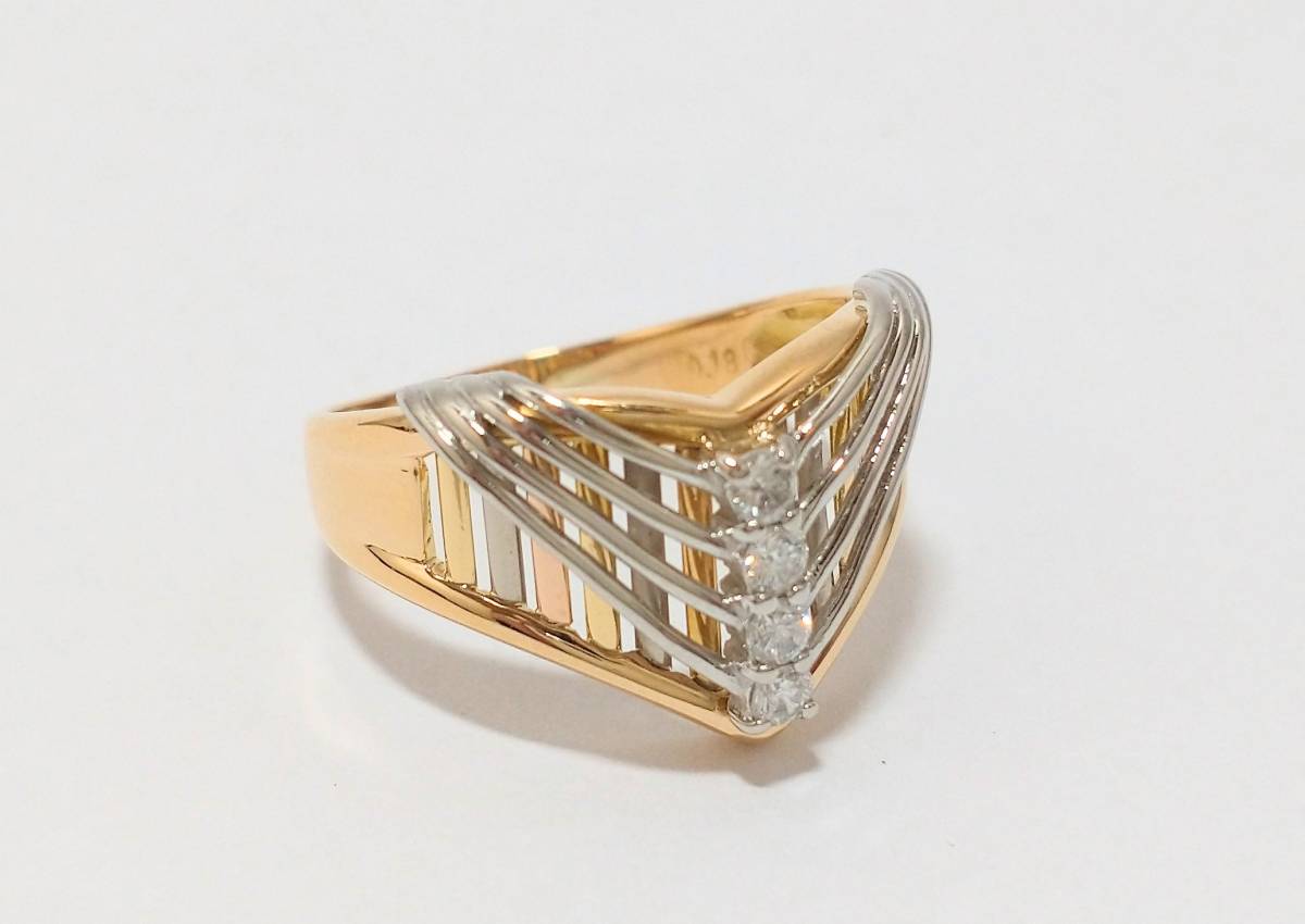 K18 Pt900 約17号 ダイヤモンド0.18ct コンビリング 重さ 約4.9g 店舗