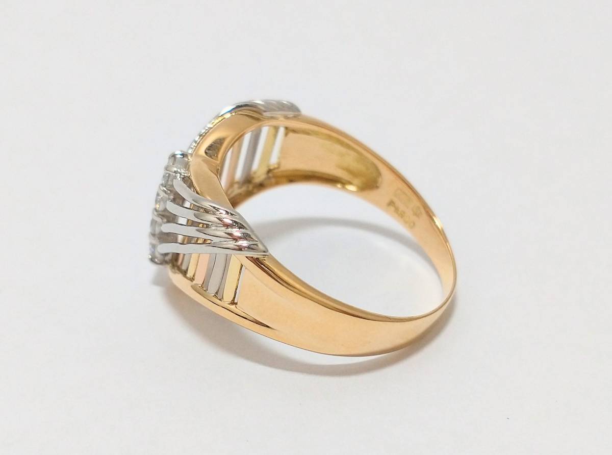 K18 Pt900 約17号 ダイヤモンド0.18ct コンビリング 重さ 約4.9g 店舗