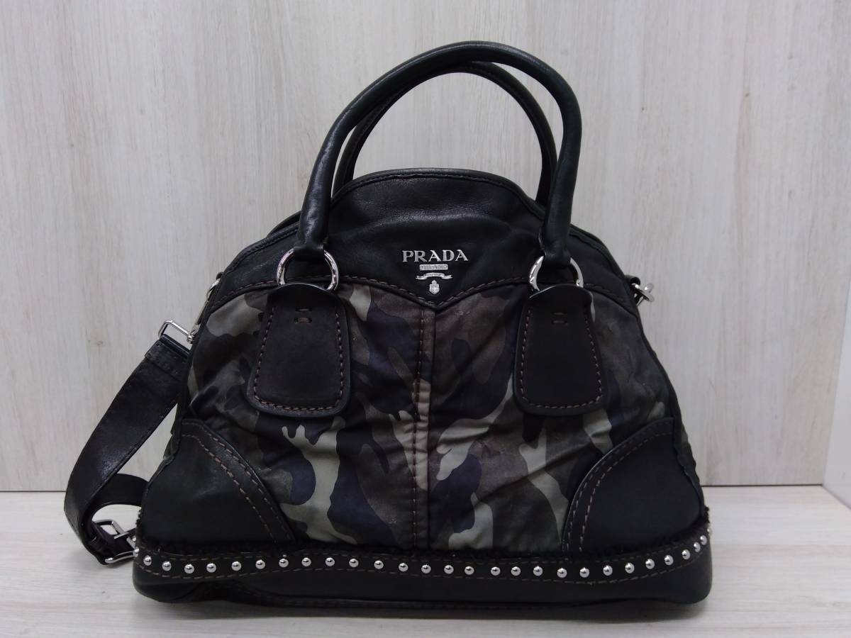 プラダ　PRADA BL0688 2wayバッグ ナイロン　黒×緑　ギャランティカード・保存袋付