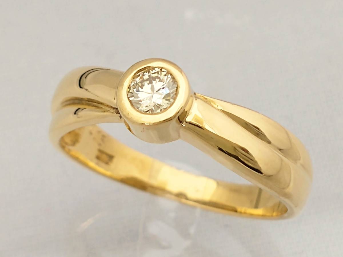K18/#12.5/ダイヤ0.16ct/3.7g/リング/1粒ダイヤリング 店舗受取可-